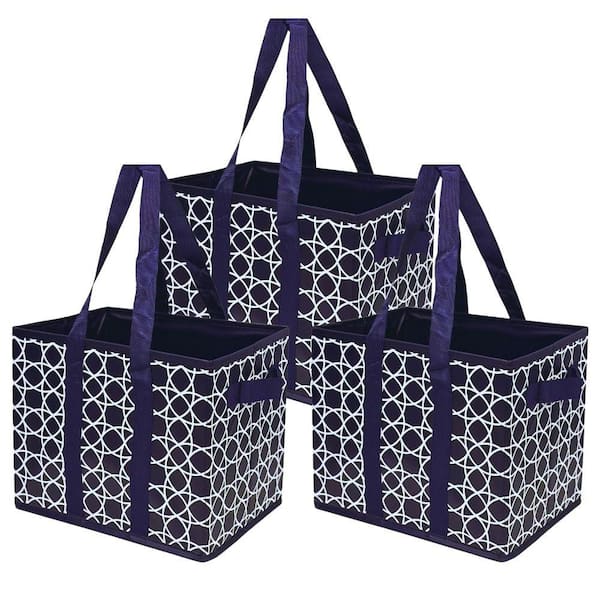 6 gal. Collapsible Storage Totes, Navy Geo 3-pack