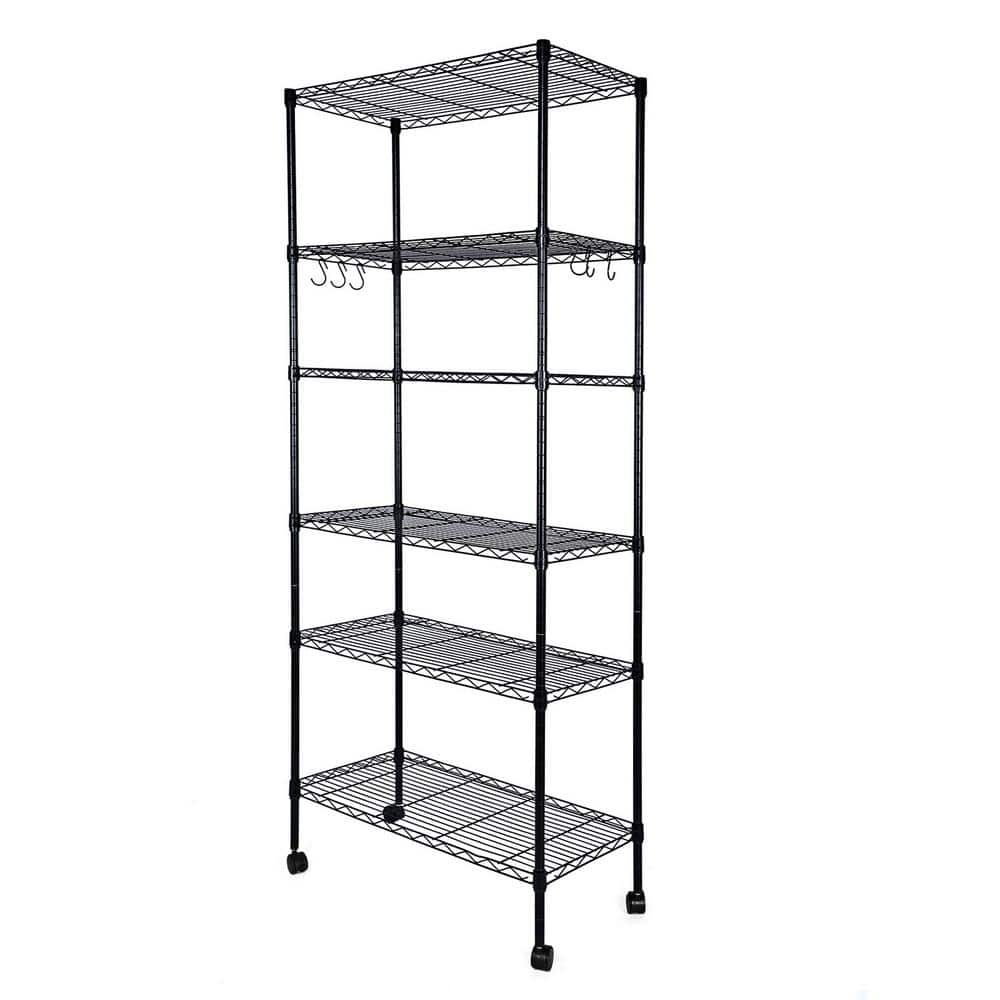 6-Shelf Heavy Duty Shelving with Wheels with Hanging Hooks, Wire Shelving, Adjustable Pantry Organizer, Black price history on PriceWatchPro
