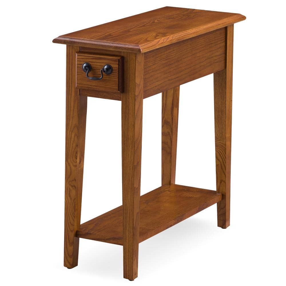 Rustic Oak Narrow Side Table with Drawer and Shelf