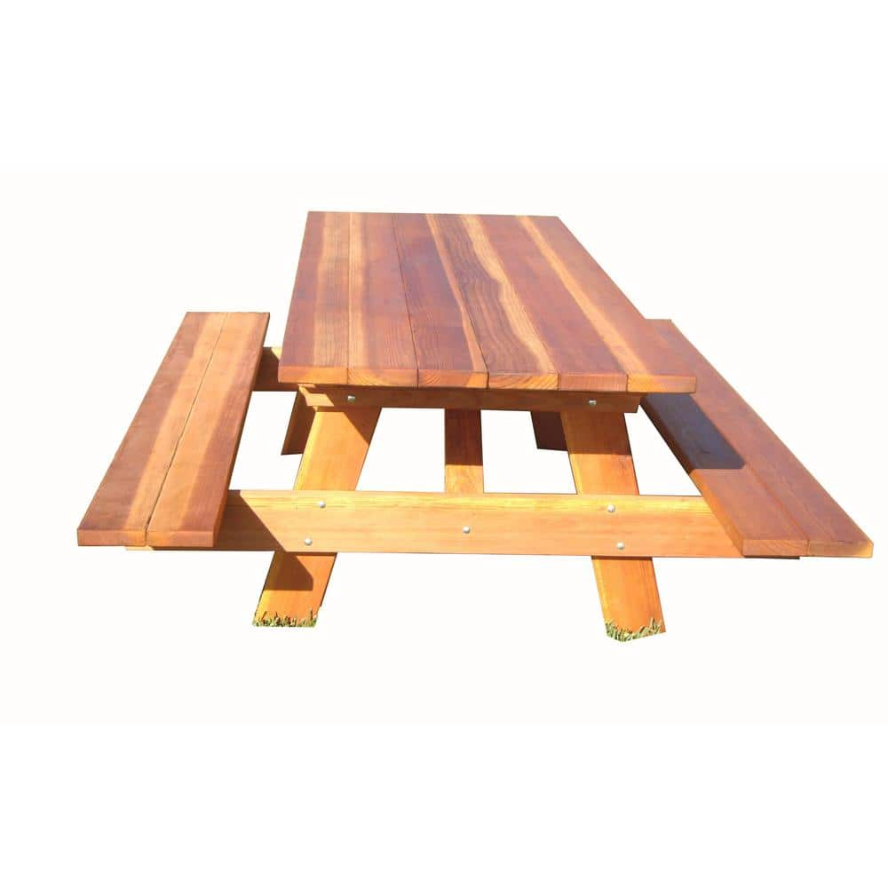 Best Redwood Pacific Redwood Stained 5 ft. Douglas Fir Wood Picnic Table with Attached Benches