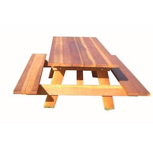 Pacific Redwood Stained 5 ft. Douglas Fir Wood Picnic Table with Attached Benches