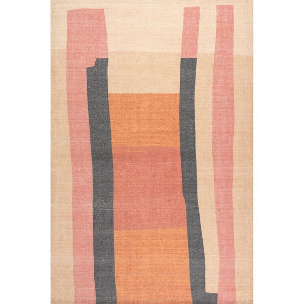 Midtown Abstract Wool Pink 5 ft. x 8 ft. Indoor/Outdoor Patio Rug