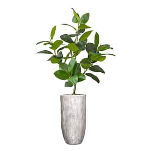 Real touch 74 in. fake Rubber tree in a fiberstone planter