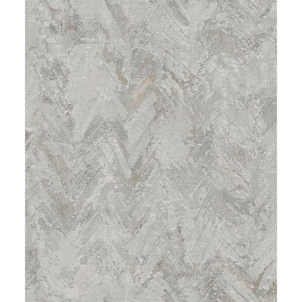 A-Street Prints Amesemi Grey Distressed Herringbone Wallpaper Sample
