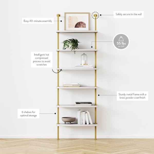 Nathan James Theo 85 In White Gold, Reclaimed Wood Ladder Bookcase