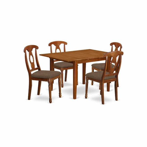 East West Furniture 5-Piece Saddle Brown Finish Solid Wood Top - Dining Room Set - Seats 4