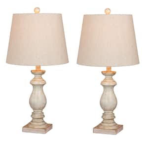 Pair of 26 in. Antique Balustrade Column Resin Table Lamps in a Antique White