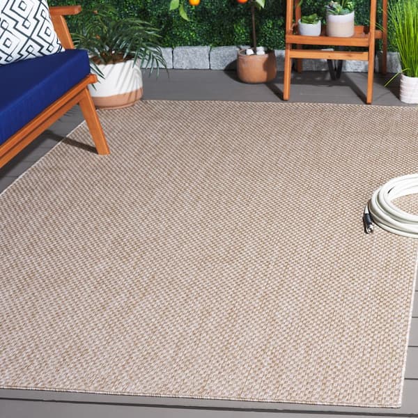Beach House Beige 7 ft. x 7 ft. 2-Toned Solid Indoor/Outdoor Square Area Rug