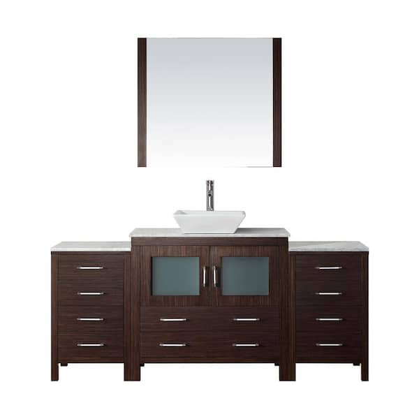 Virtu USA Dior 73 in. W Bath Vanity in Espresso with Marble Vanity Top in White with Square Basin and Mirror