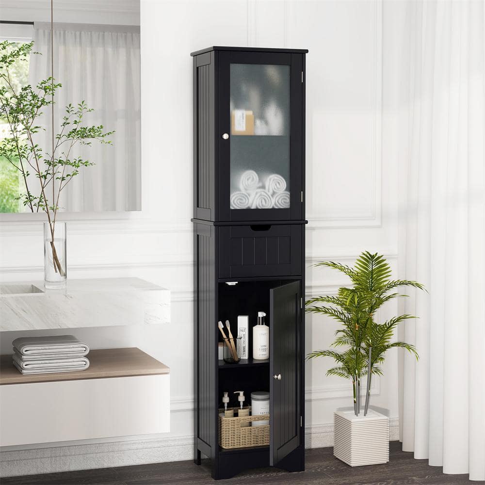 Costway 16 in. W x 12 in. D x 67 in. H Black Bathroom Tall