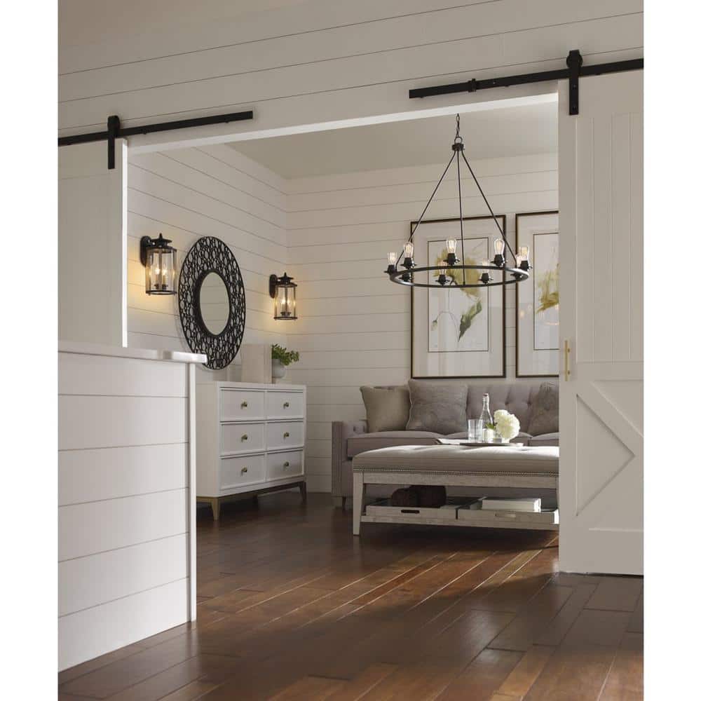 Squire Black and Bronze 2-Light Medium Wall Lantern with Clear Glass Shade