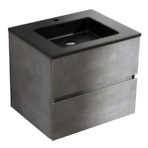 Midi 24 in. W x 19 in. D x 21 in. H Bathroom Vanity Side Cabinet in Cement Grey with Black Solid Surface Top
