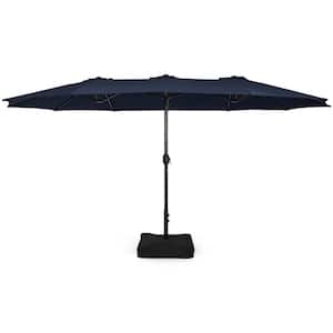 15 ft. Double-Sided Market Patio Umbrella with Crank and Base in Navy