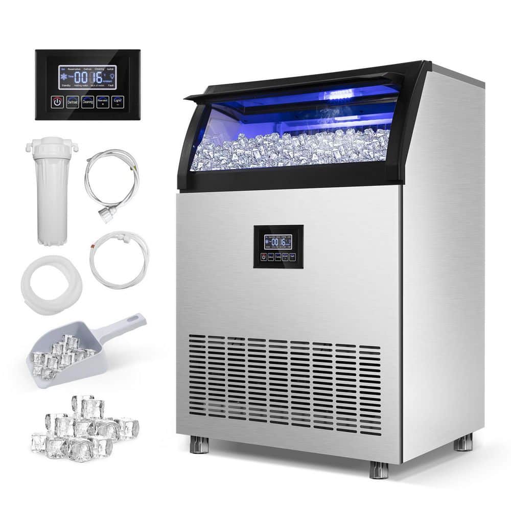 TITTLA 24 in. 300 lbs. Per Day Ice Maker in Silver 7,800 + Ice Cube Daily with Internal Blue LED Lighting and Adjustable Height