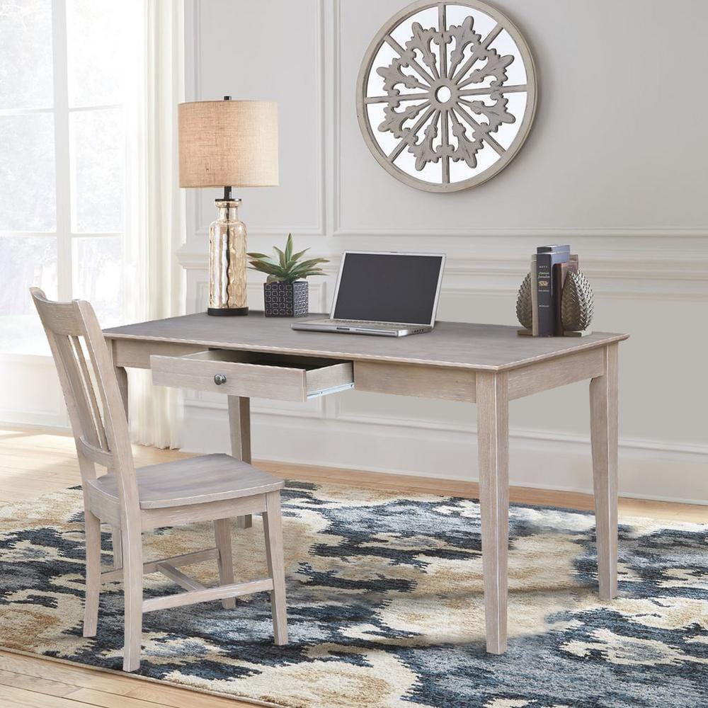 Transitional 60'' Washed Gray Taupe Home Office Desk with Drawer