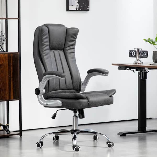 Faux Leather High Back, Adjustable Height Ergonomic Office Chair in Gray with Arms