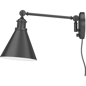 1-Light Black Plug-In Swing Arm Wall Lamp with Rotatable Spotlight Shade and 72 in. Cord for Bedroom
