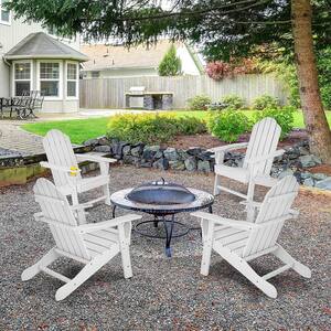 4-Piece White Patio Plastic Adirondack Chair Weather Resistant Garden Deck with Cup Holder