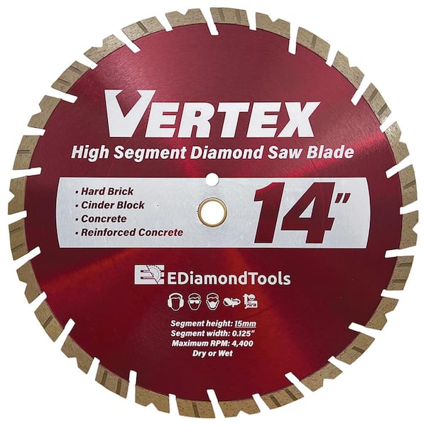 14 in. Reinforced Concrete, Segmented Rim, Premium General Purpose Diamond Blade, 4-5/8 in. Cutting Depth, 1 in.