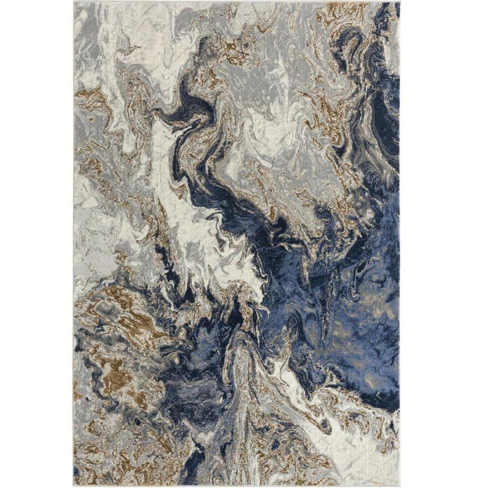 Blue Polypropylene 6 ft. x 9 ft. Abstract Indoor Area Rug