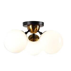 Aria 5.5 in. 3-Light Opal Glass Shades in Burnished Brass and Matte Black LED Flush Mount Ceiling Light