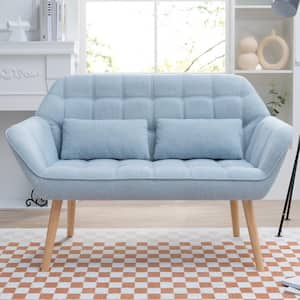 50 in. Linen Fabric 2-Seater Loveseat Sofa with Pillow, Blue