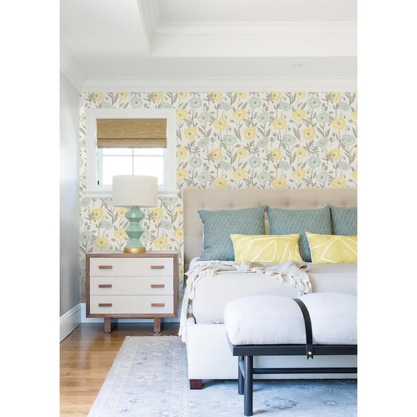 Poppy Field Blue Matte Vinyl Peel and Stick Wallpaper Sample