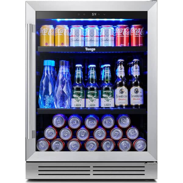 24 in. Single Zone 180-Cans Built-In/Freestanding Beverage Refrigerator in Stainless Steel Beer Drink Cooler Fridge
