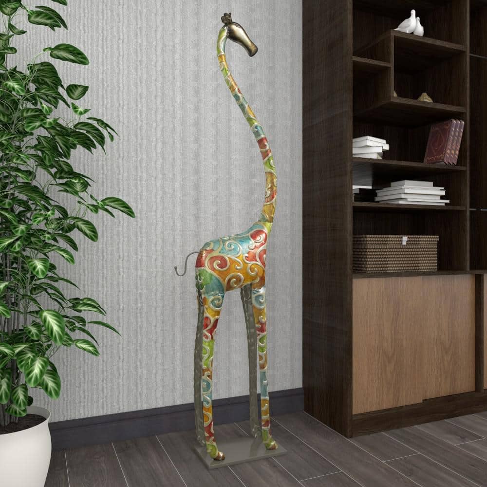 Extra Large Multicolor Metal Giraffe Sculpture with Embossed Detailing