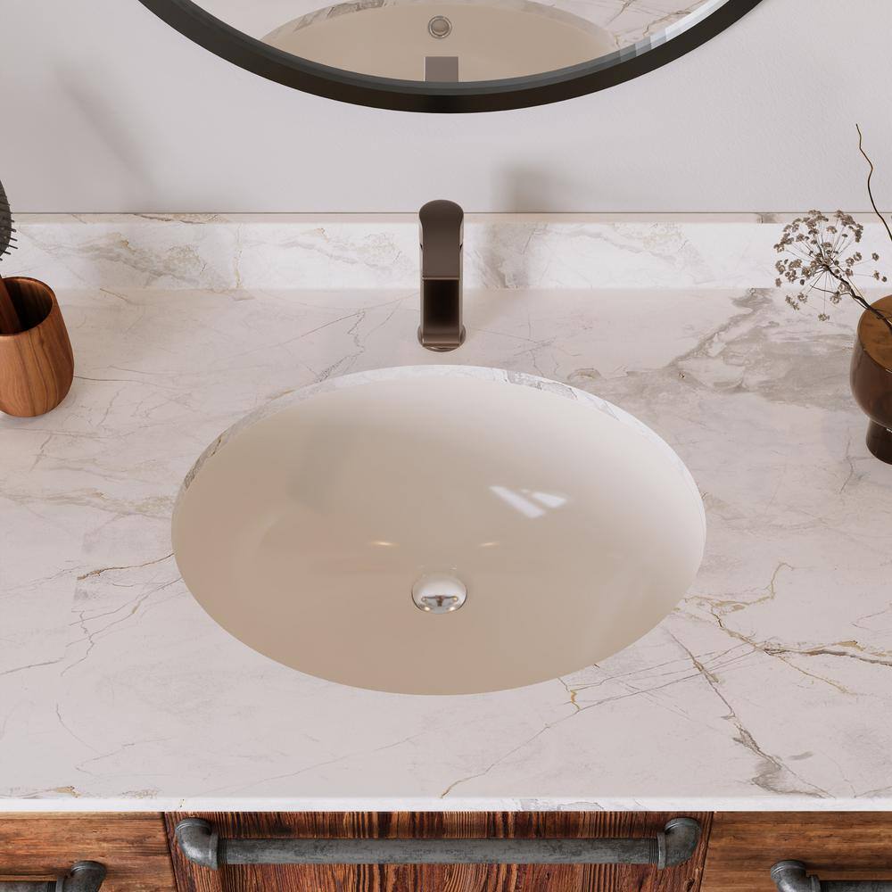 Beige Ceramic 18" Oval Undermount Bathroom Sink