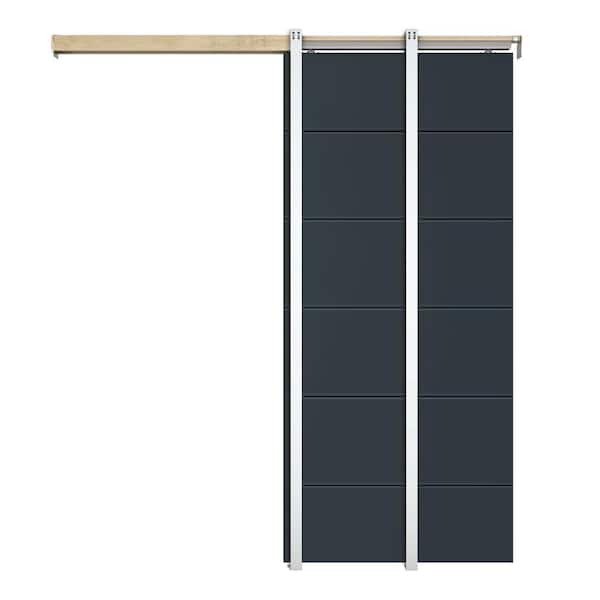 30 in. x 80 in. Charcoal Gray Painted Composite MDF Sliding Door with Pocket Door Frame and Hardware Kit