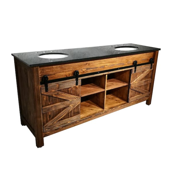 Unbranded 72 in. W x 21 in. D Bath Vanity in Natural Teak with Granite Vanity Top in Black with White Basin