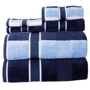 6-Piece Navy Striped 100% Cotton Bath Towel Set