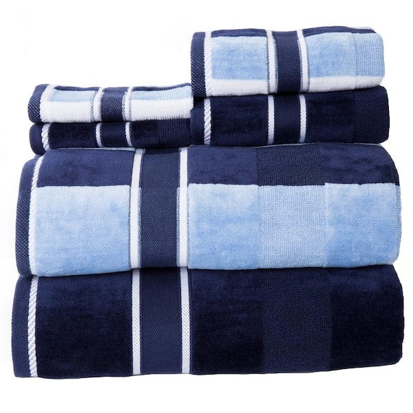 Unbranded 6-Piece Navy Striped 100% Cotton Bath Towel Set