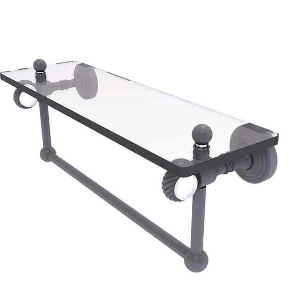 Allied Brass Pacific Grove 16 in. W x 6.4  in. H x 5.13 D Glass Rectangular Shelf in Matte Gray with Towel Bar and Twisted Accents