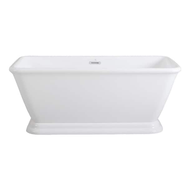 Aqua Eden 60 in. x 27.94 in. Pedestal Soaking Bathtub with Center Drain in White