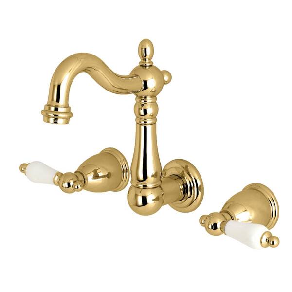 Kingston Brass Heritage 2-Handle Wall Mount Bathroom Faucet in Polished Brass