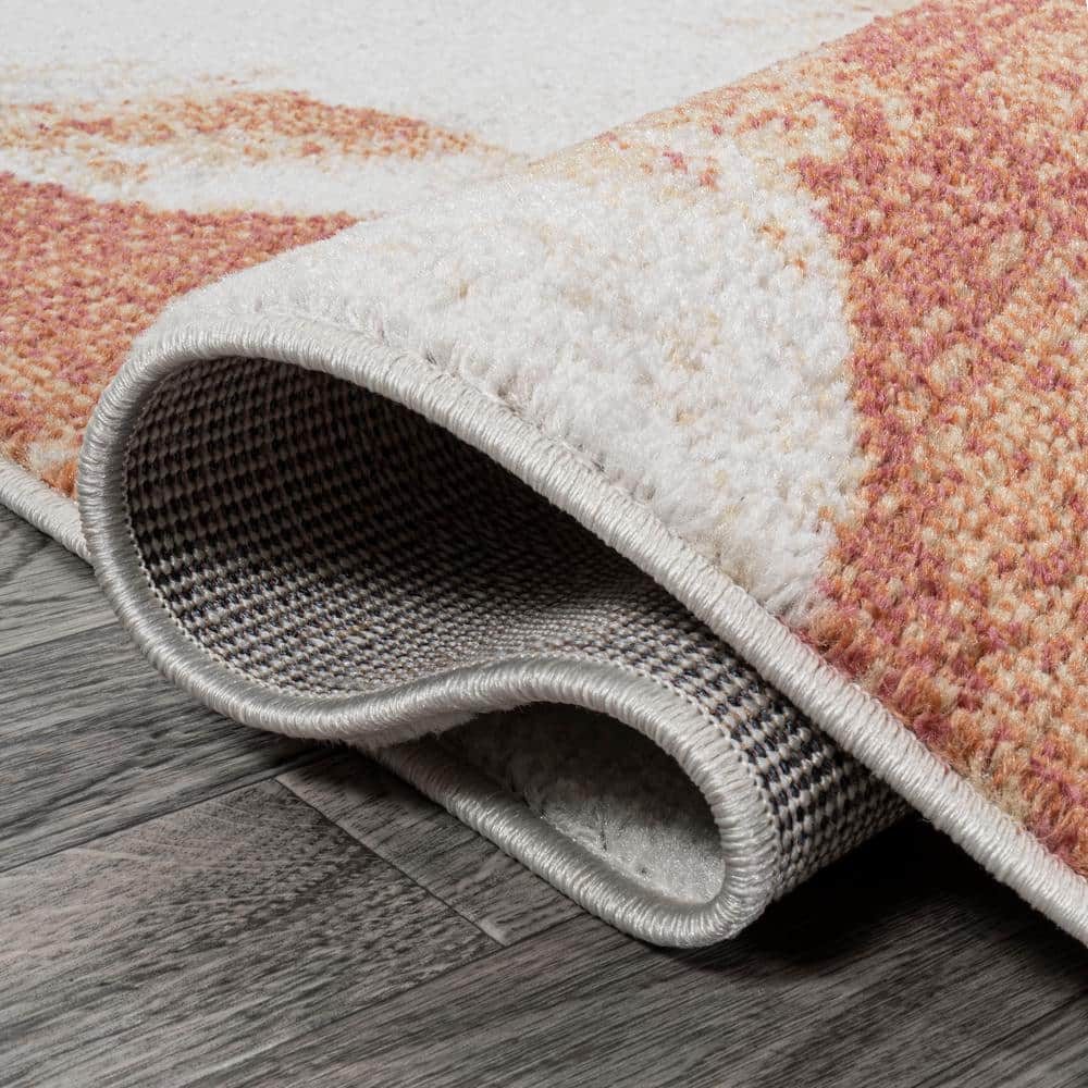 Petalo Abstract Orange and Cream Synthetic Area Rug