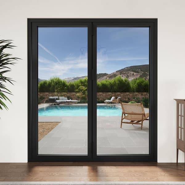 72 in. x 80 in. Left Swing/OutSwing Double Tempered Glass Black Aluminum Folding Patio Door (2-Folding)