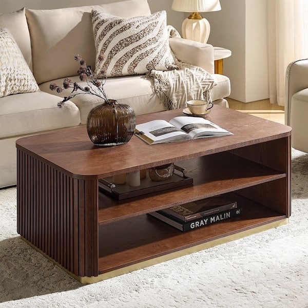 Tenleaf 47.2 in. Modern Blue Rectangle Coffee Table with 2-Glass