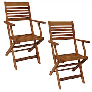 Meranti Folding Wood Outdoor Patio Armchairs (Set of 2)