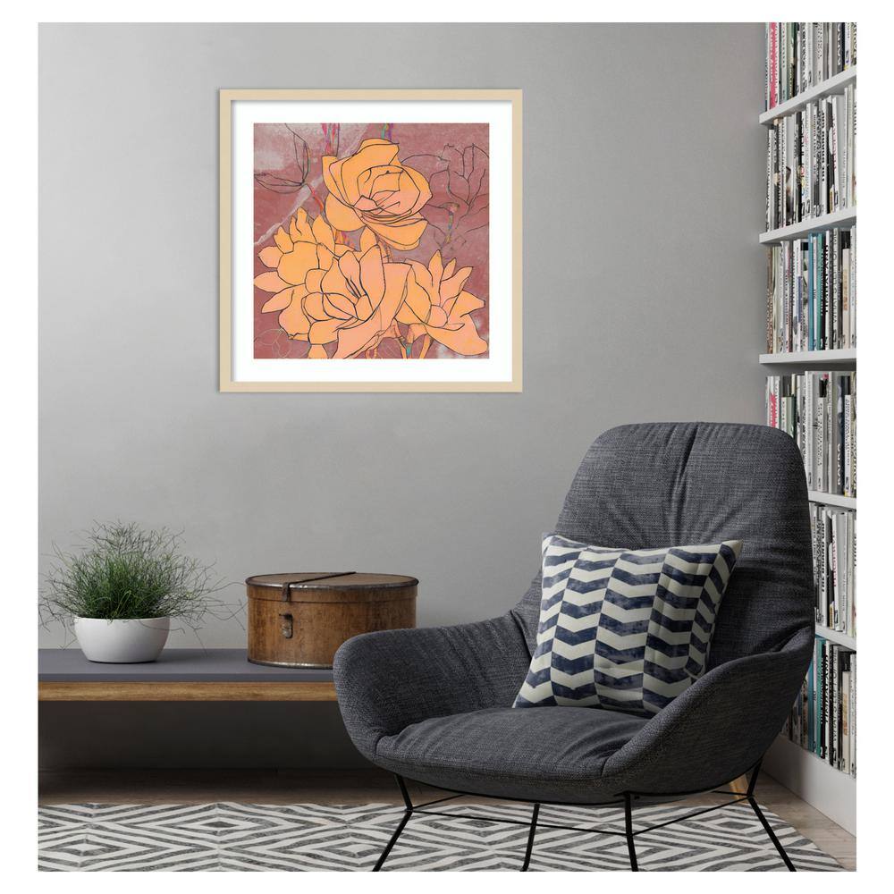 Abstract Pale Roses Framed Print in Svelte Natural Wood