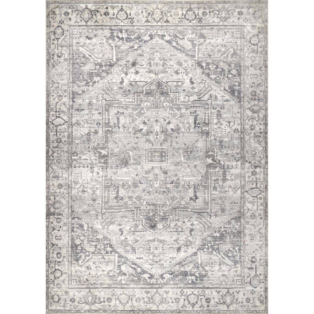 Gray Square Vintage Medallion Washable Area Rug