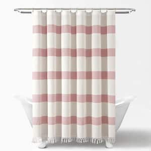 72 in. x 72 in. Tucker Stripe Yarn Dyed Cotton Knotted Tassel Shower Curtain White/Red Single