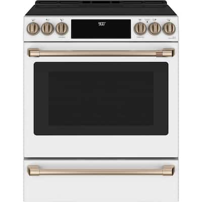 30 in. 5.7 cu. ft. Slide-In Electric Range with Self Cleaning Convection Oven in Matte White, Fingerprint Resistant