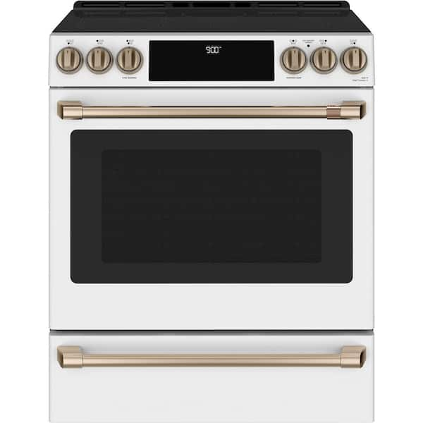 Cafe 30 in. 5 Burner Element Slide-In Smart Induction Range with Convection Oven in Matte White, Self Clean