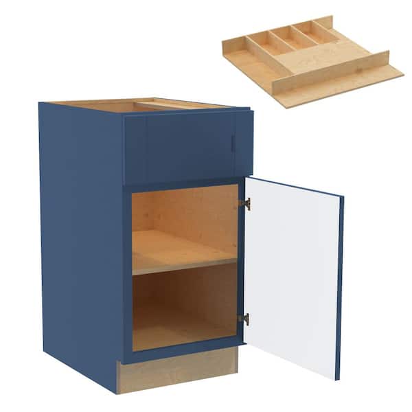 Home Decorators Collection Washington 18 in. W x 24 in. D x 34.5 in. H Vessel Blue Plywood Shaker Assembled Base Kitchen Cabinet Right Cutlery Tray