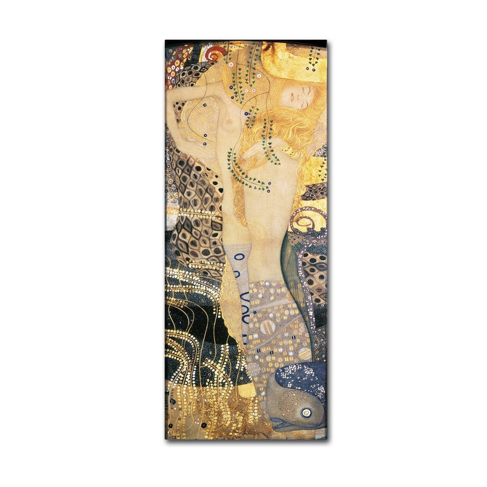 Gustav Klimt Water Serpents Gold and Beige Canvas Art 32'' x 14''