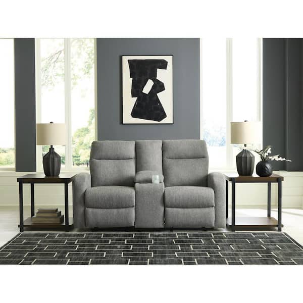 Carrigan Lane 67 in. Solid Polyester 2-Seat Reclining Loveseat with Console in Gray
