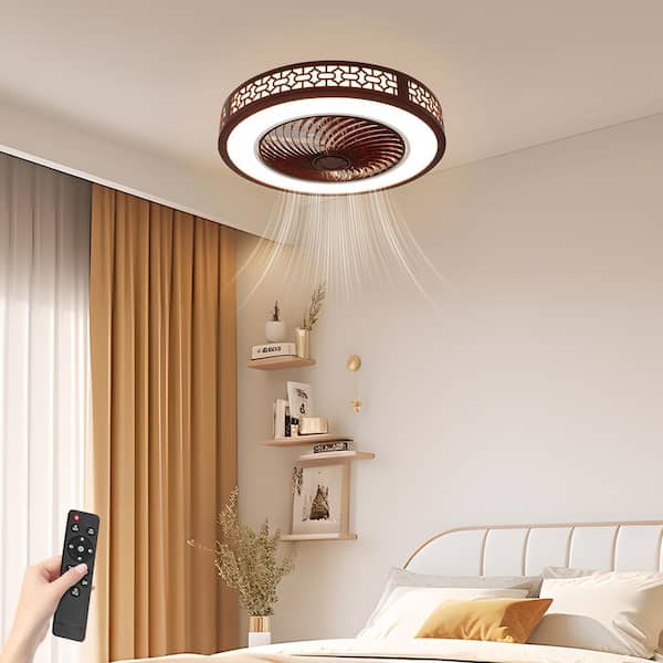 22 in. Chinese Style Indoor 2 Colors Change Integrated LED Red Wood Framed Ceiling Fan with Remote